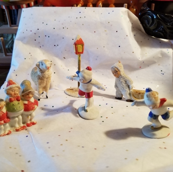 C1900 SNOWBABY xmas 6 CAKE TOPPERS antique GERMANY